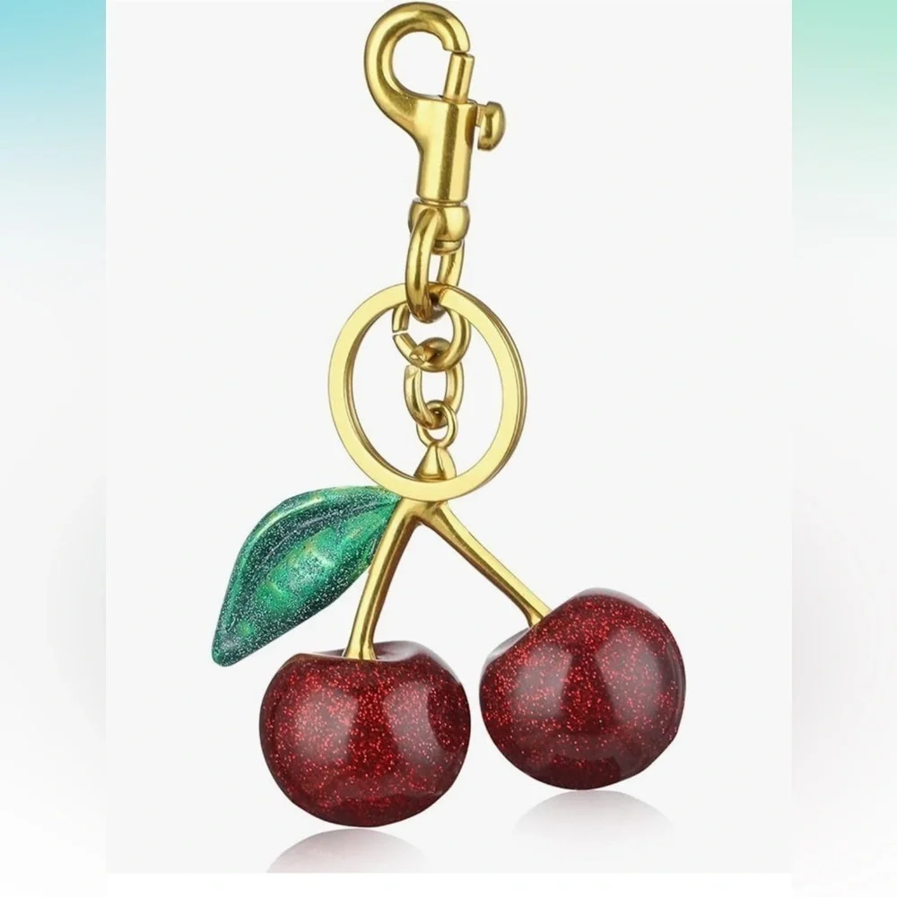 Cherry Keychain with Gold Hardware